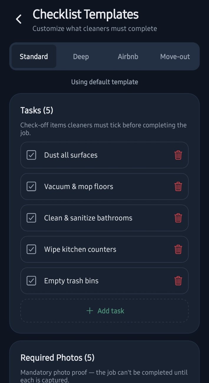 CleanOps checklist templates