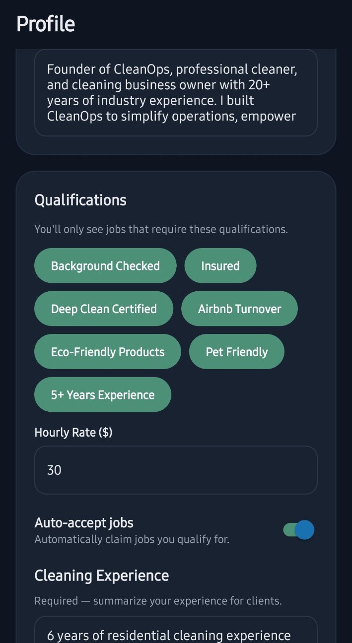 CleanOps cleaner profile