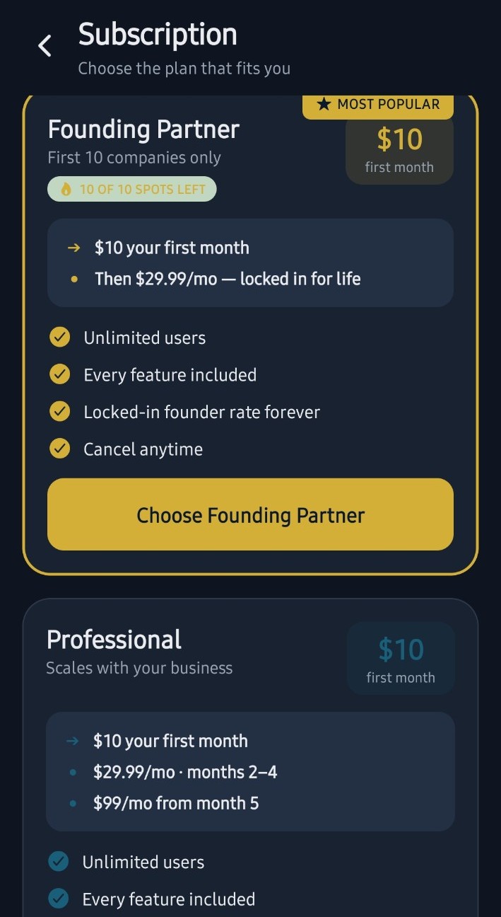 CleanOps subscription pricing